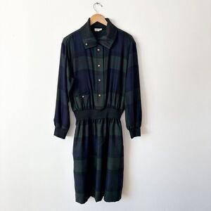 Akris of Switzerland Vintage Women’s Tartan Plaid Wool Cashmere Midi Dress